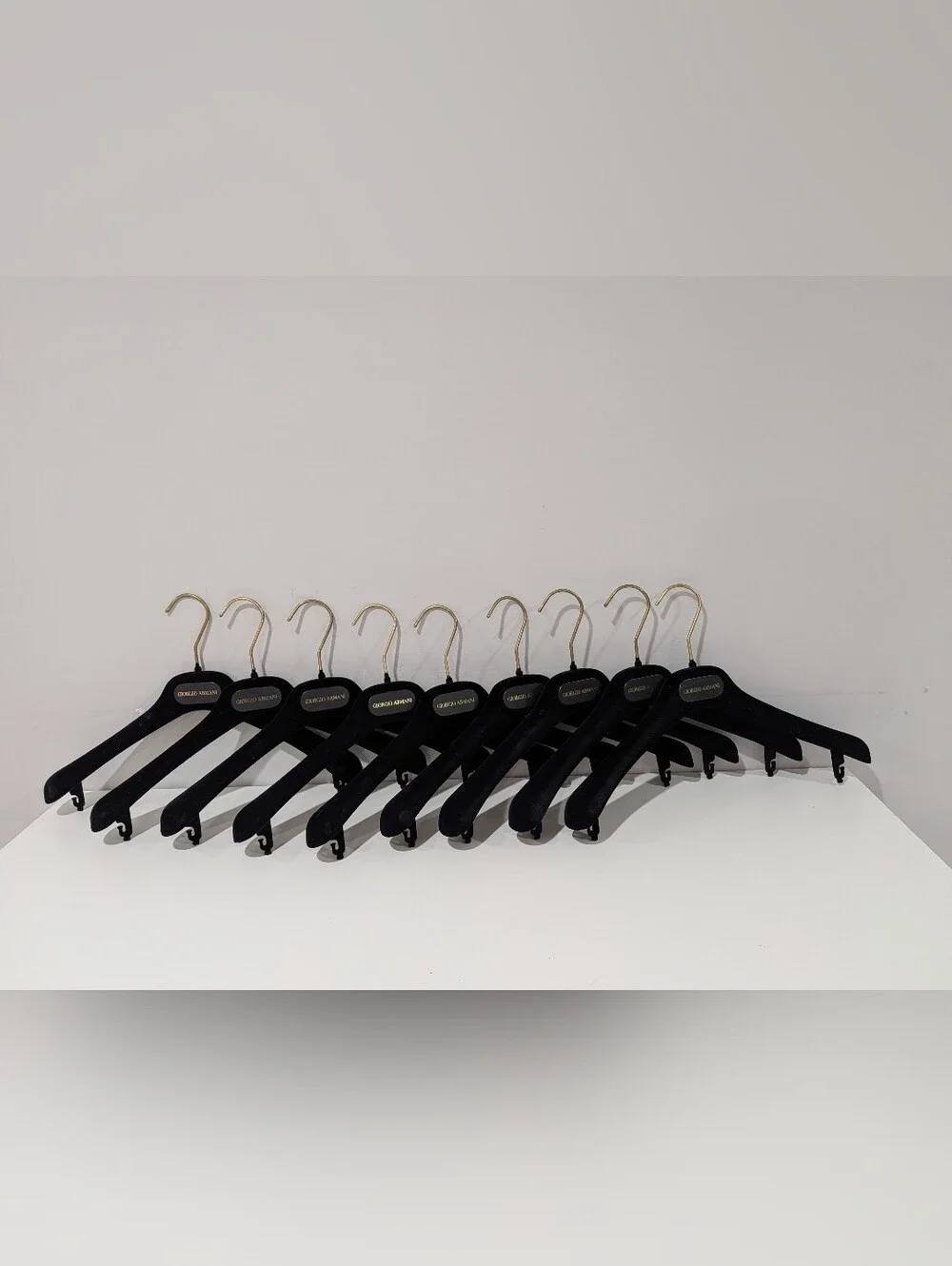 Giorgio Armani Black Velvet Hangers Set of 9 Gold Logo